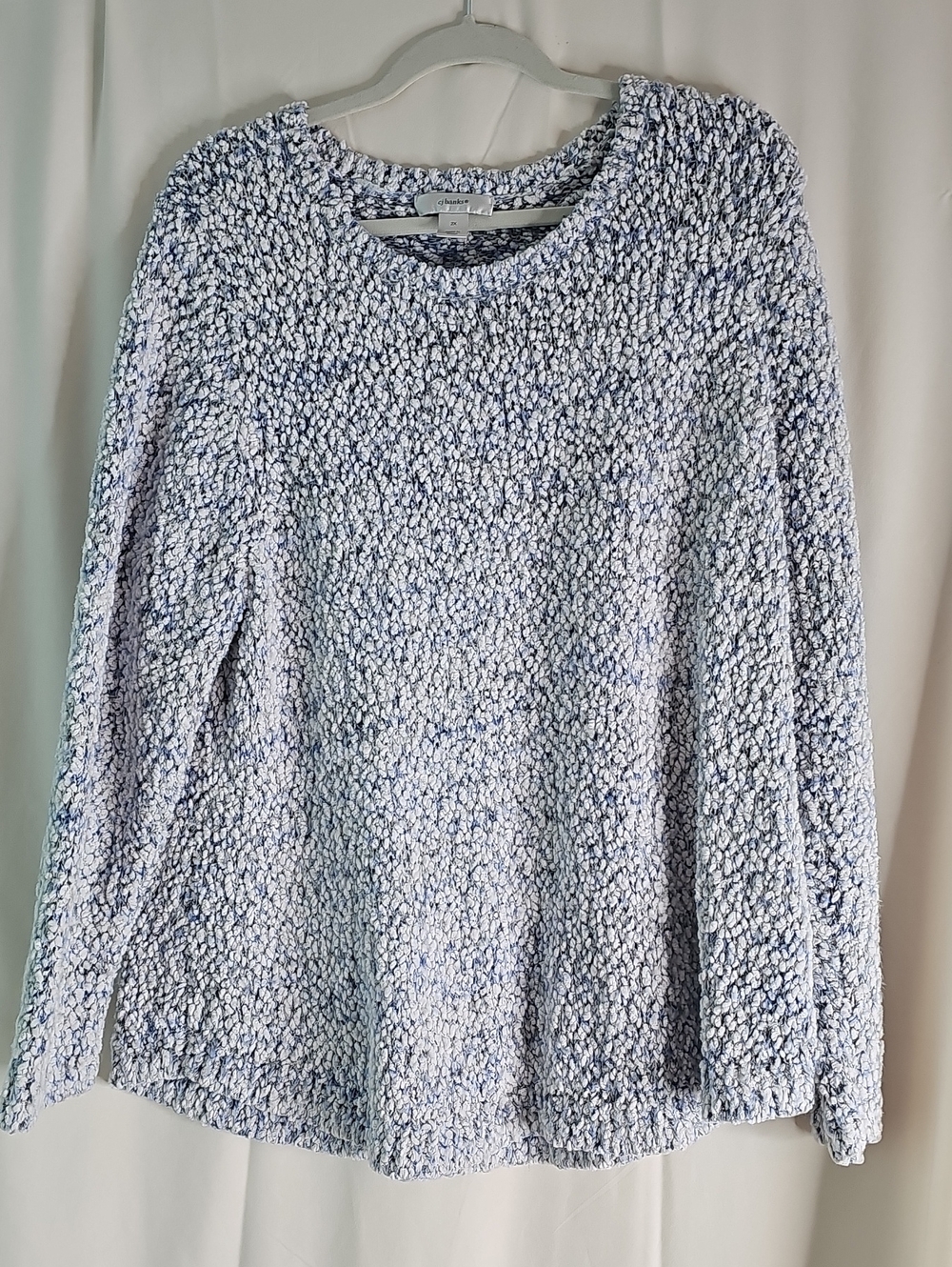 CJ Banks Textured Bouclé Sweater in Light Blue & White